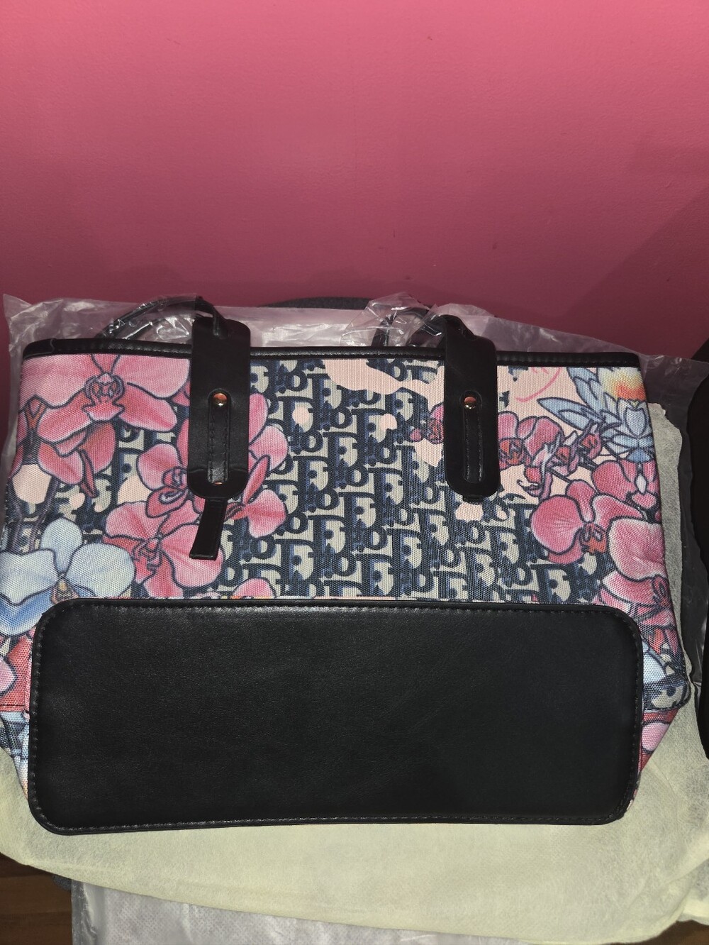 Floral Tote Bag in Pink and Black